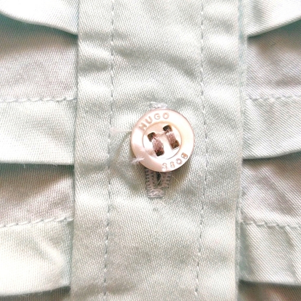 Hugo Boss Vintage Pleated Front Long Sleeve Button Up Blouse Pale Blue/Green - Picture 5 of 10